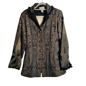 AB Lambdin Paisley Wool Lace Trim Jacket Woman's Size Medium